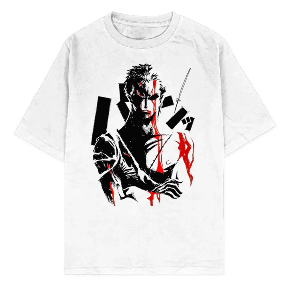 Men Casual Oversized Washed Harajuku T-shirt Washed Japanese Anime One Piece Graphic Loose Streetwear Black Tops Tees