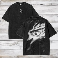 Hot Anime Berserk Guts Printing T Shirt Men Manga Clothing Vintage Washed Tee Oversized Cotton Tshirt Harajuku Male T-shirt