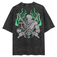 Men Casual Oversized Washed Harajuku T-shirt Washed Japanese Anime One Piece Graphic Loose Streetwear Black Tops Tees
