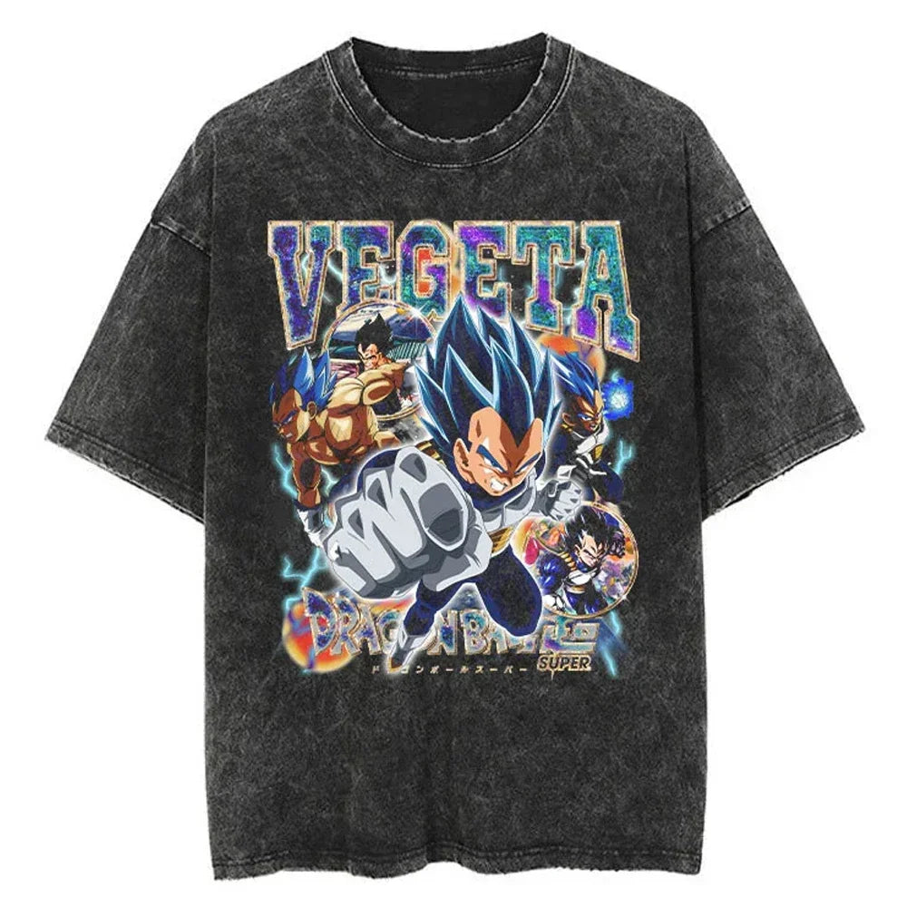 Hip Hop Streetwear Japan Anime Dragon Ball Print Oversized T-Shirt Men Washed Vintage Black Tshirt Summer Casual Cotton T Shirt