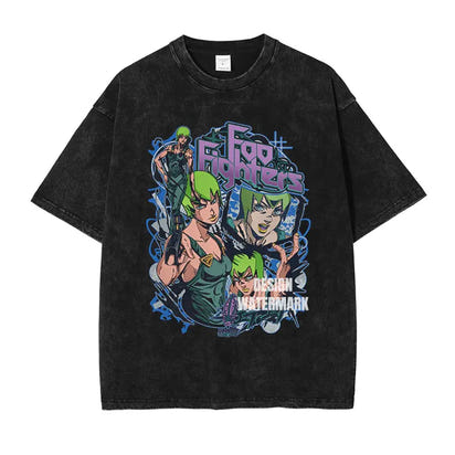 JOJO Steel Ball Run T-shirt Vintage Washed Zeppeli Gyro T Shirts Oversize Manga JOJO DIO Jotaro Jolyne Jean Pierre Tops Tees Men