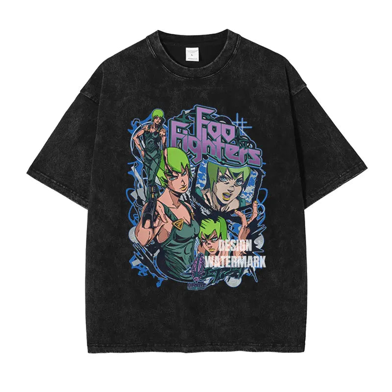 JOJO Steel Ball Run T-shirt Vintage Washed Zeppeli Gyro T Shirts Oversize Manga JOJO DIO Jotaro Jolyne Jean Pierre Tops Tees Men