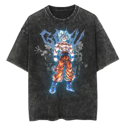 Hip Hop Streetwear Japan Anime Dragon Ball Print Oversized T-Shirt Men Washed Vintage Black Tshirt Summer Casual Cotton T Shirt