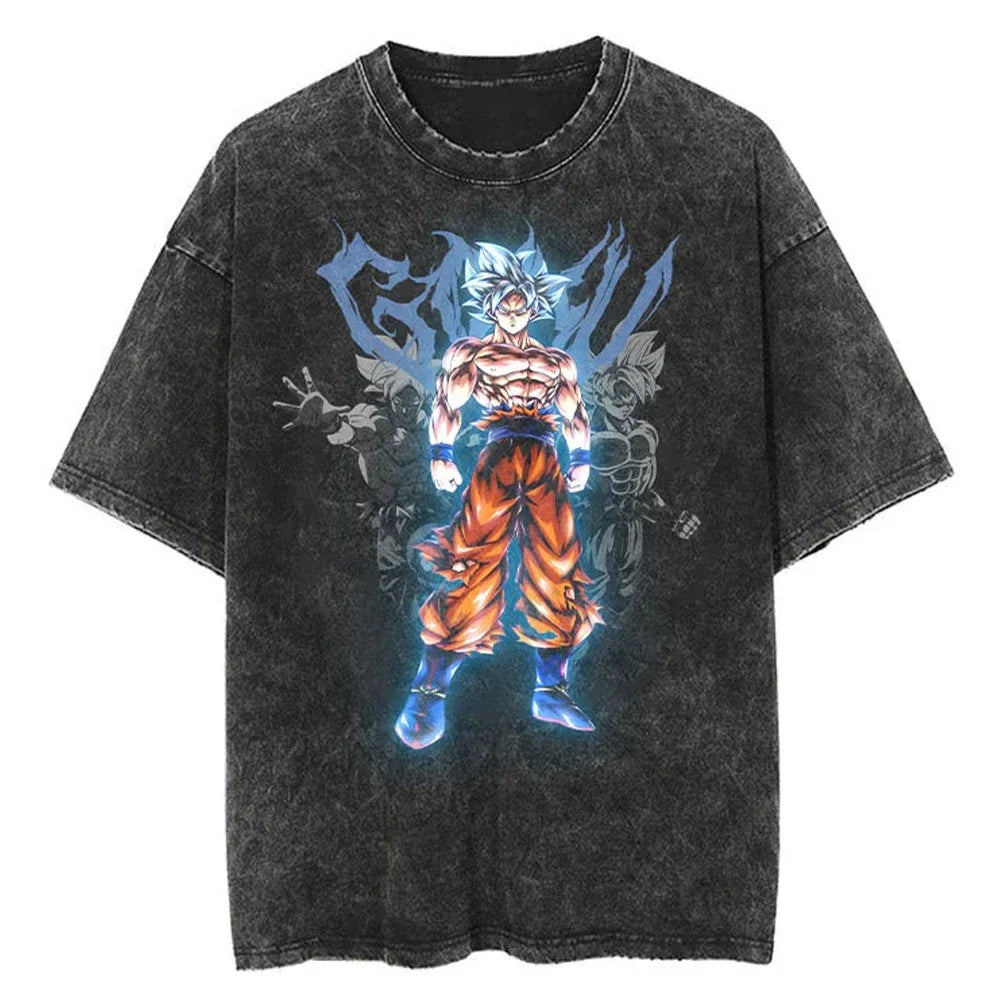 Hip Hop Streetwear Japan Anime Dragon Ball Print Oversized T-Shirt Men Washed Vintage Black Tshirt Summer Casual Cotton T Shirt