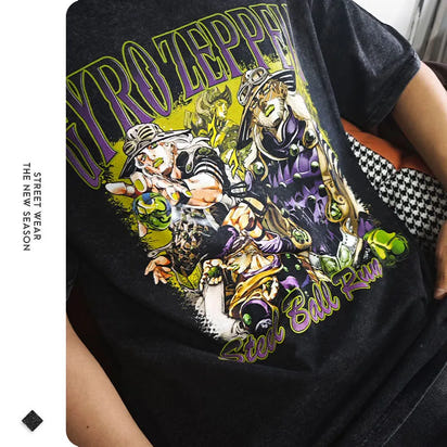JOJO Steel Ball Run T-shirt Vintage Washed Zeppeli Gyro T Shirts Oversize Manga JOJO DIO Jotaro Jolyne Jean Pierre Tops Tees Men
