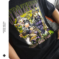 JOJO Steel Ball Run T-shirt Vintage Washed Zeppeli Gyro T Shirts Oversize Manga JOJO DIO Jotaro Jolyne Jean Pierre Tops Tees Men
