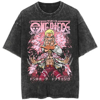 Men Casual Oversized Washed Harajuku T-shirt Washed Japanese Anime One Piece Graphic Loose Streetwear Black Tops Tees