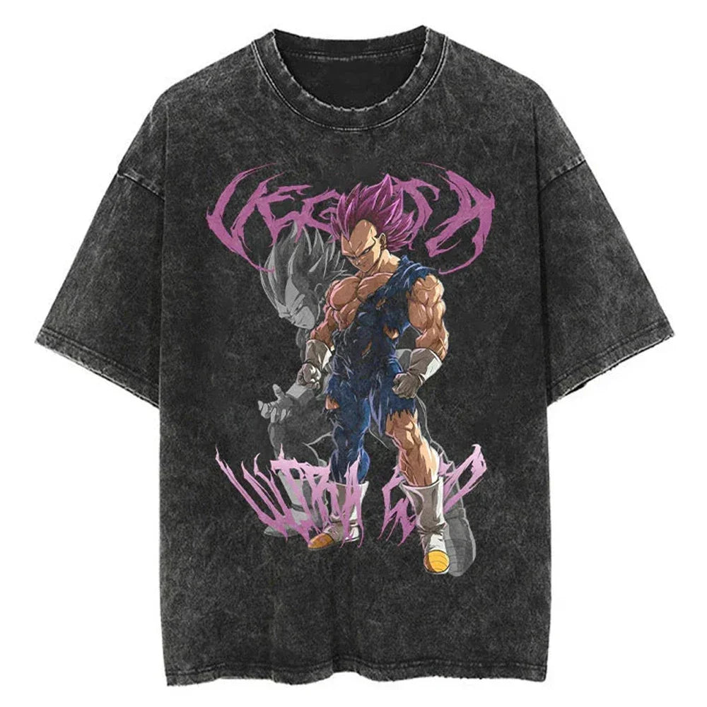 Hip Hop Streetwear Japan Anime Dragon Ball Print Oversized T-Shirt Men Washed Vintage Black Tshirt Summer Casual Cotton T Shirt