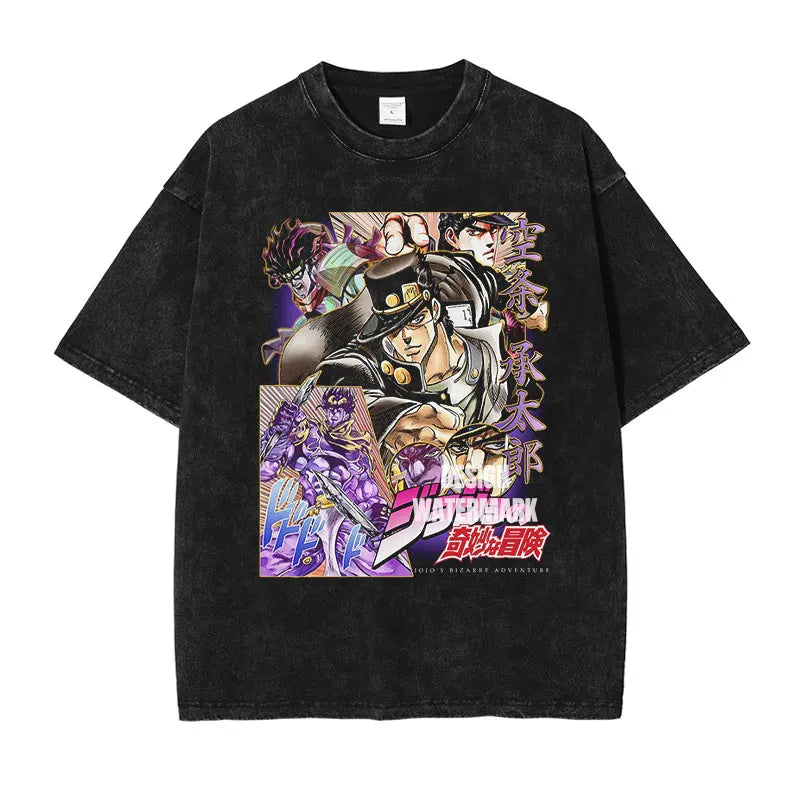 JOJO Steel Ball Run T-shirt Vintage Washed Zeppeli Gyro T Shirts Oversize Manga JOJO DIO Jotaro Jolyne Jean Pierre Tops Tees Men