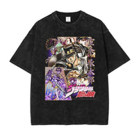 JOJO Steel Ball Run T-shirt Vintage Washed Zeppeli Gyro T Shirts Oversize Manga JOJO DIO Jotaro Jolyne Jean Pierre Tops Tees Men