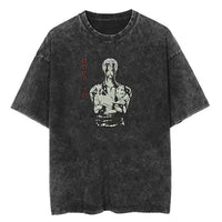 Men Casual Oversized Washed Harajuku T-shirt Washed Japanese Anime One Piece Graphic Loose Streetwear Black Tops Tees