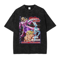 JOJO Steel Ball Run T-shirt Vintage Washed Zeppeli Gyro T Shirts Oversize Manga JOJO DIO Jotaro Jolyne Jean Pierre Tops Tees Men