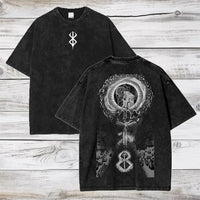 Hot Anime Berserk Guts Printing T Shirt Men Manga Clothing Vintage Washed Tee Oversized Cotton Tshirt Harajuku Male T-shirt
