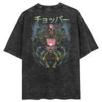 Men Casual Oversized Washed Harajuku T-shirt Washed Japanese Anime One Piece Graphic Loose Streetwear Black Tops Tees