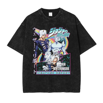 JOJO Steel Ball Run T-shirt Vintage Washed Zeppeli Gyro T Shirts Oversize Manga JOJO DIO Jotaro Jolyne Jean Pierre Tops Tees Men