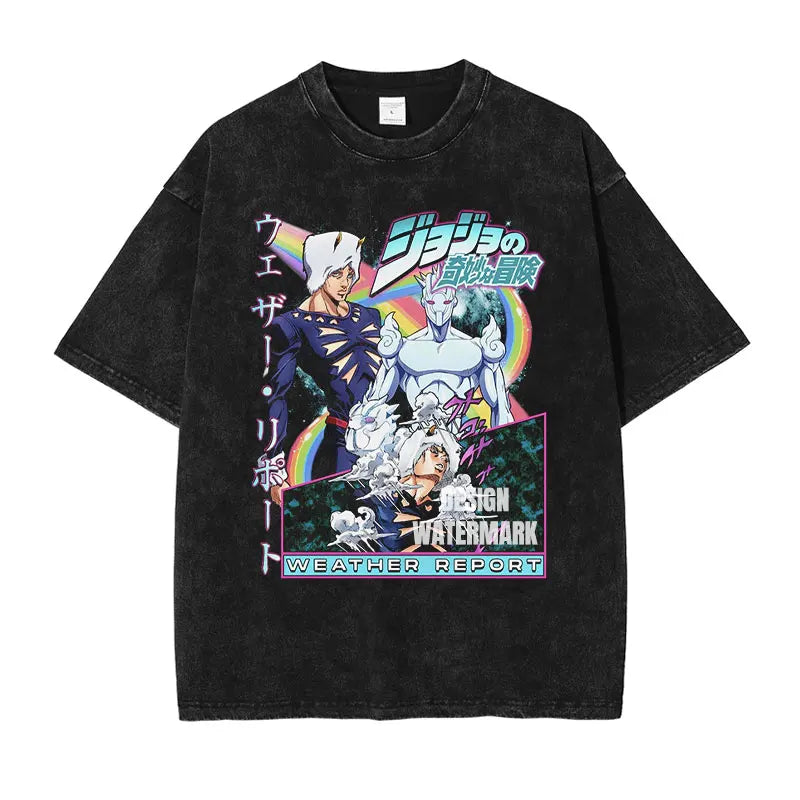JOJO Steel Ball Run T-shirt Vintage Washed Zeppeli Gyro T Shirts Oversize Manga JOJO DIO Jotaro Jolyne Jean Pierre Tops Tees Men