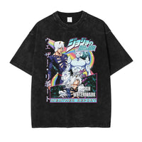 JOJO Steel Ball Run T-shirt Vintage Washed Zeppeli Gyro T Shirts Oversize Manga JOJO DIO Jotaro Jolyne Jean Pierre Tops Tees Men