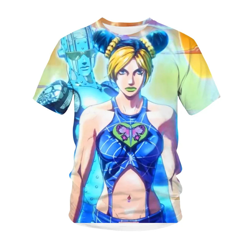 Fashion Anime JOJO Tees Lovely Costume Boys Girls T-shirt Summer Short Sleeves Oversized Streetwear Loose Ventilate O neck Tops