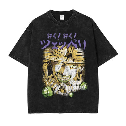 JOJO Steel Ball Run T-shirt Vintage Washed Zeppeli Gyro T Shirts Oversize Manga JOJO DIO Jotaro Jolyne Jean Pierre Tops Tees Men