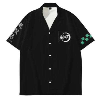 Demon Slayer Button Shirts for Man Women Short-sleeved Top Shirt Anime Tanjirou Zenitsu T-shirts in Summers Casual Lapel Shirts