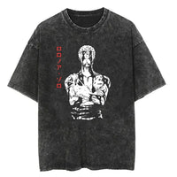 Men Casual Oversized Washed Harajuku T-shirt Washed Japanese Anime One Piece Graphic Loose Streetwear Black Tops Tees