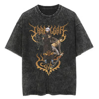 Men Casual Oversized Washed Harajuku T-shirt Washed Japanese Anime One Piece Graphic Loose Streetwear Black Tops Tees