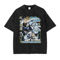 JOJO Steel Ball Run T-shirt Vintage Washed Zeppeli Gyro T Shirts Oversize Manga JOJO DIO Jotaro Jolyne Jean Pierre Tops Tees Men