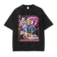 JOJO Steel Ball Run T-shirt Vintage Washed Zeppeli Gyro T Shirts Oversize Manga JOJO DIO Jotaro Jolyne Jean Pierre Tops Tees Men