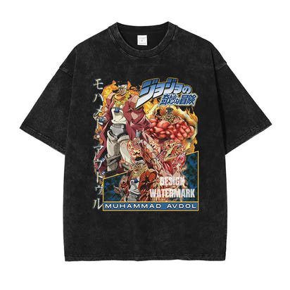 JOJO Steel Ball Run T-shirt Vintage Washed Zeppeli Gyro T Shirts Oversize Manga JOJO DIO Jotaro Jolyne Jean Pierre Tops Tees Men