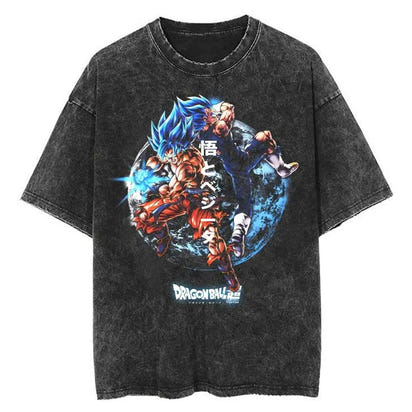 Hip Hop Streetwear Japan Anime Dragon Ball Print Oversized T-Shirt Men Washed Vintage Black Tshirt Summer Casual Cotton T Shirt