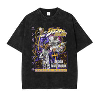 JOJO Steel Ball Run T-shirt Vintage Washed Zeppeli Gyro T Shirts Oversize Manga JOJO DIO Jotaro Jolyne Jean Pierre Tops Tees Men