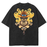 Men Casual Oversized Washed Harajuku T-shirt Washed Japanese Anime One Piece Graphic Loose Streetwear Black Tops Tees