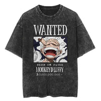 Men Casual Oversized Washed Harajuku T-shirt Washed Japanese Anime One Piece Graphic Loose Streetwear Black Tops Tees