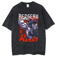 Hot Anime Berserk Guts Printing T Shirt Men Manga Clothing Vintage Washed Tee Oversized Cotton Tshirt Harajuku Male T-shirt
