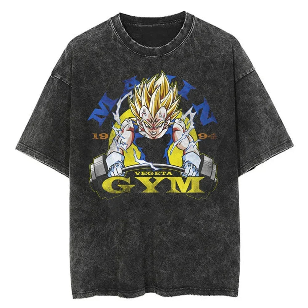Hip Hop Streetwear Japan Anime Dragon Ball Print Oversized T-Shirt Men Washed Vintage Black Tshirt Summer Casual Cotton T Shirt
