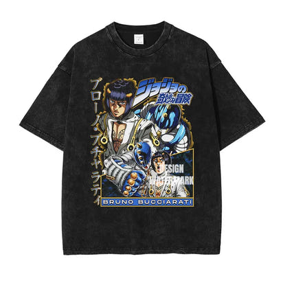 JOJO Steel Ball Run T-shirt Vintage Washed Zeppeli Gyro T Shirts Oversize Manga JOJO DIO Jotaro Jolyne Jean Pierre Tops Tees Men
