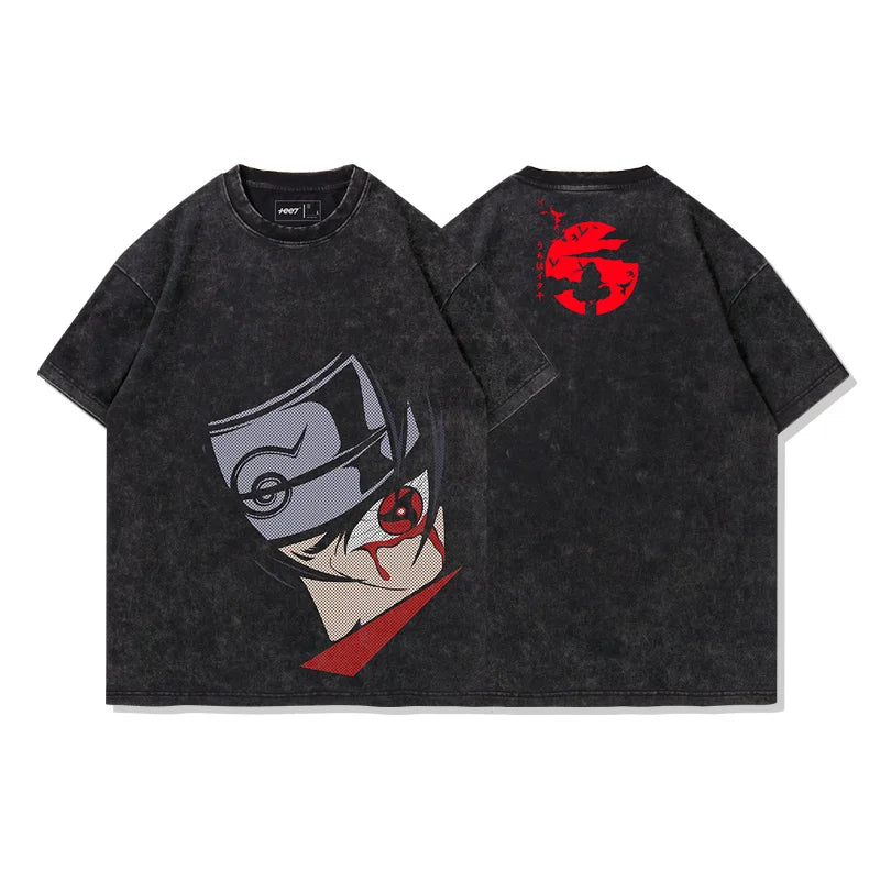 Hip Hop Streetwear Harajuku T Shirt Japanese Anime Naruto Print Tshirt Men Short Sleeve Vintage T-Shirt Cotton Loose Tops Tees